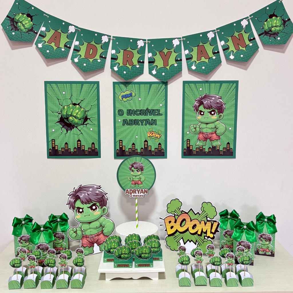 Kit Festa Hulk Personalizado/Kit Só um Bolinho/Lembrancinha/100 itens/Decoração/Aniversário/Mesversário/Festa em Casa