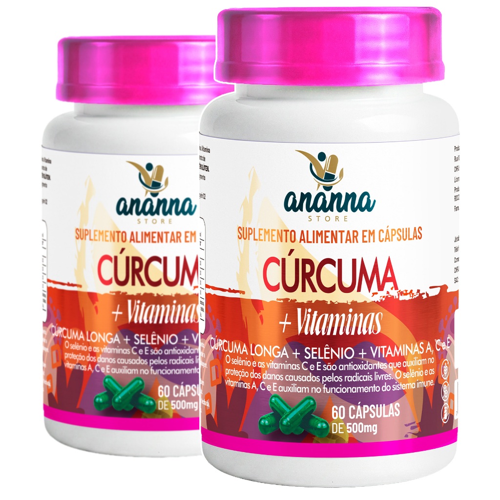 Kit Curcumina Longa c/ Vitaminas A C E Selenio 60caps 500mg Suplemento Alimentar