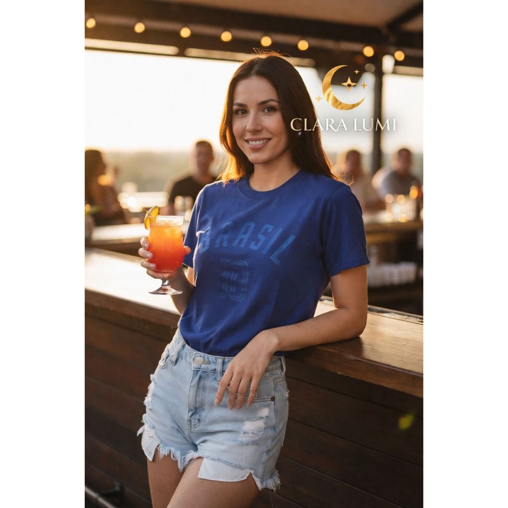Camisa Tshirt Brasil Feminina Azul Amarela Algodão Baby Look Oficial Copa Do Mundo Estilosa Original