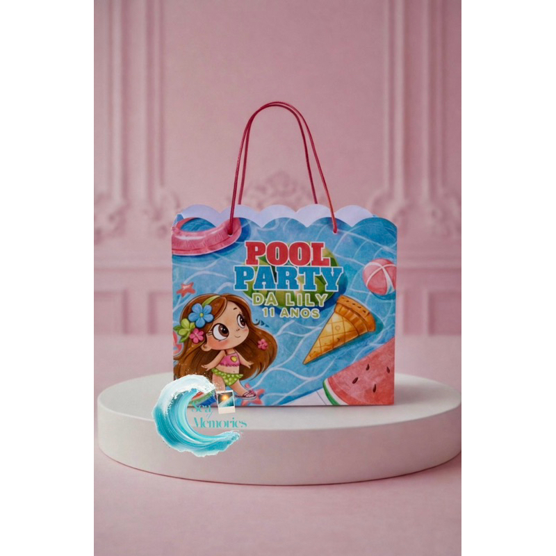 Sacolinha Personalizada Pool Party Menina PEGUE E MONTE | Personalizados | Aniversário | Lembrancinha