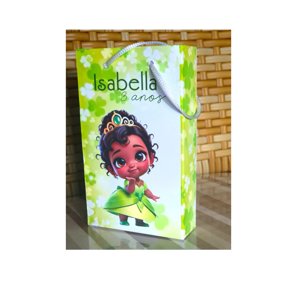 Sacolinha PEGUE E MONTE Personalizada/saquinho surpresa Princesa Tiana, nome e idade para festa kit 10/20/30/40