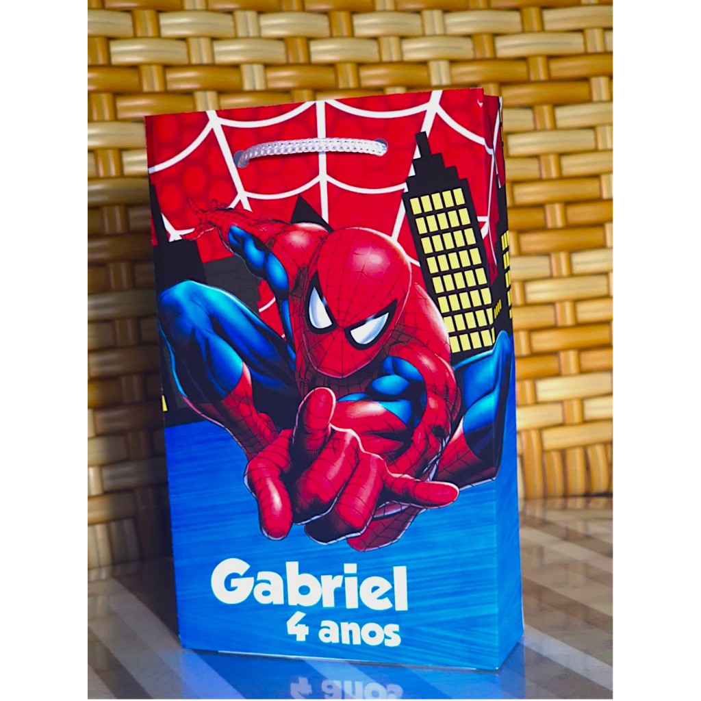 Sacolinha PEGUE E MONTE Personalizada/saquinho surpresa Spider-Man Homem Aranha nome e idade para festa kit 10/20/30/40