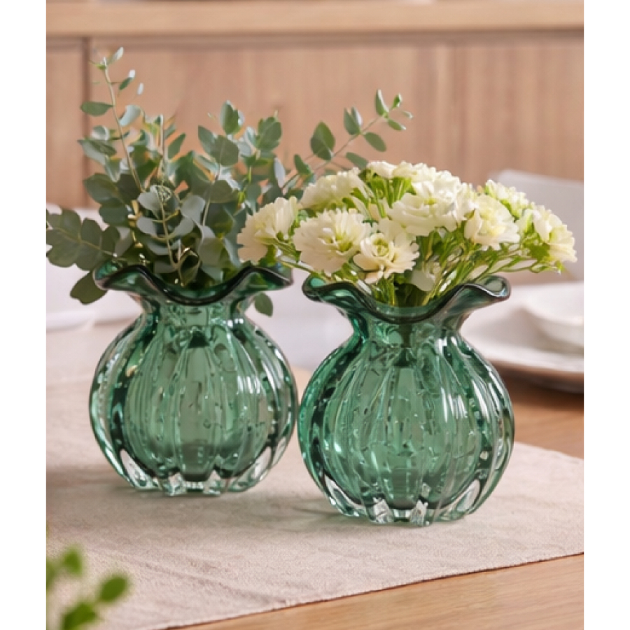 Kit 2 Vasos Murano Trouxinha Cristal Enfeite Decoração Casa Flor Mesa