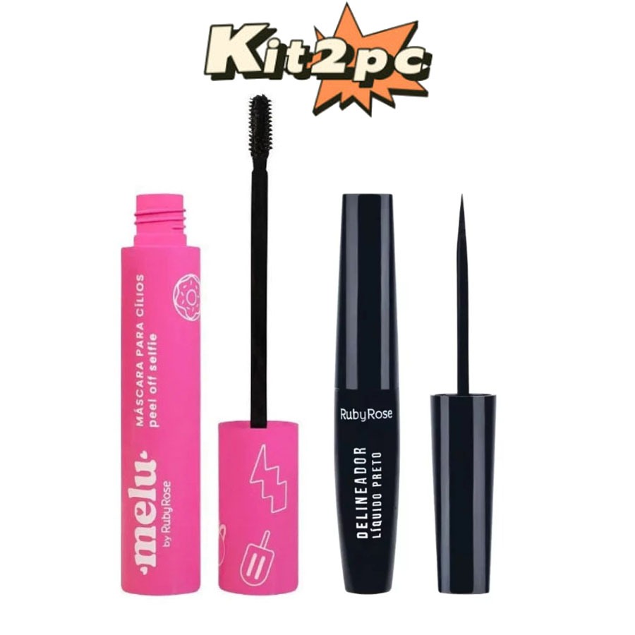 Máscara Para Cílios Melu e DELINEADOR LIQUIDO PRETO - RUBY ROSE