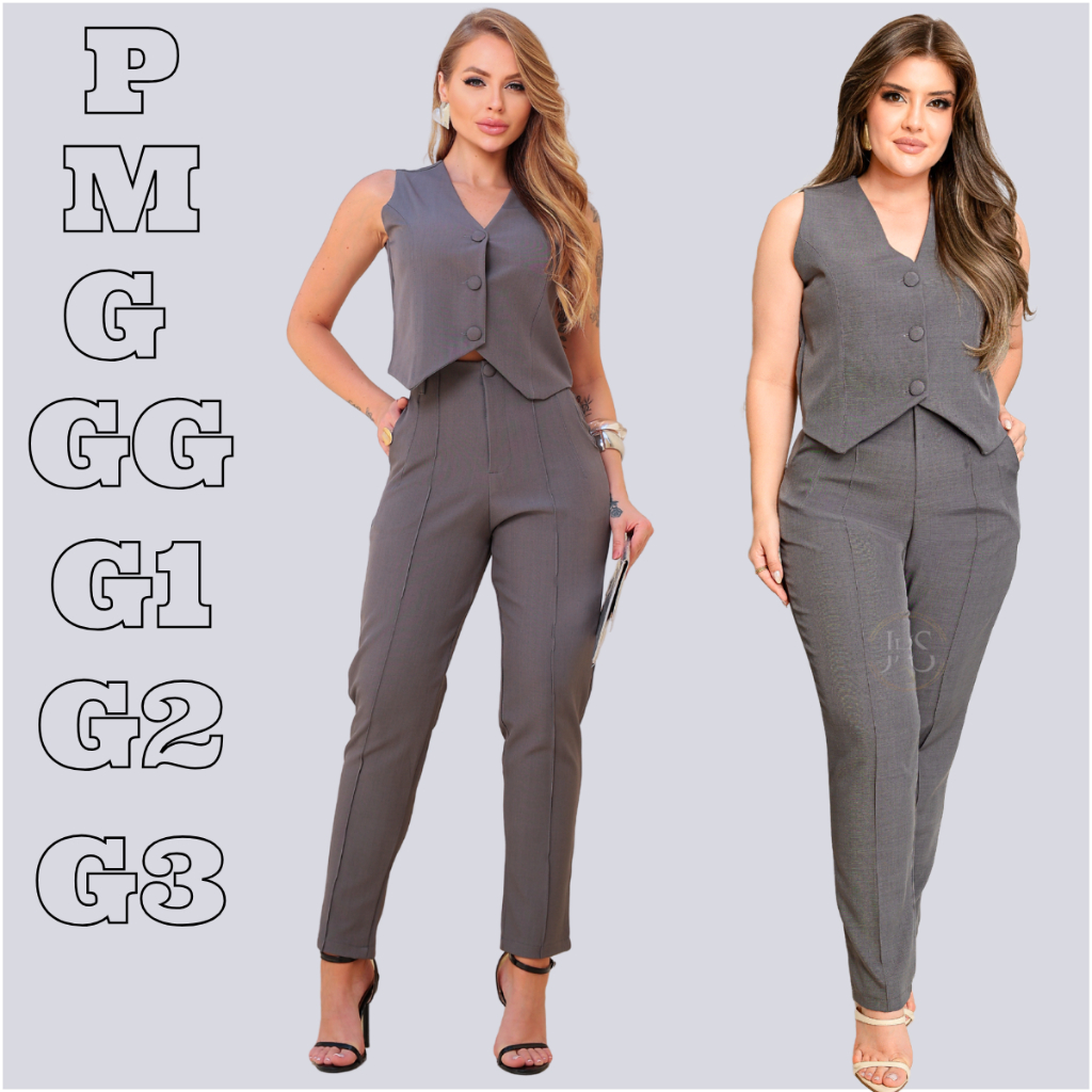 Conjunto Feminino Social Calça + Colete Alfaiataria Tecido Luis Twill Marrant