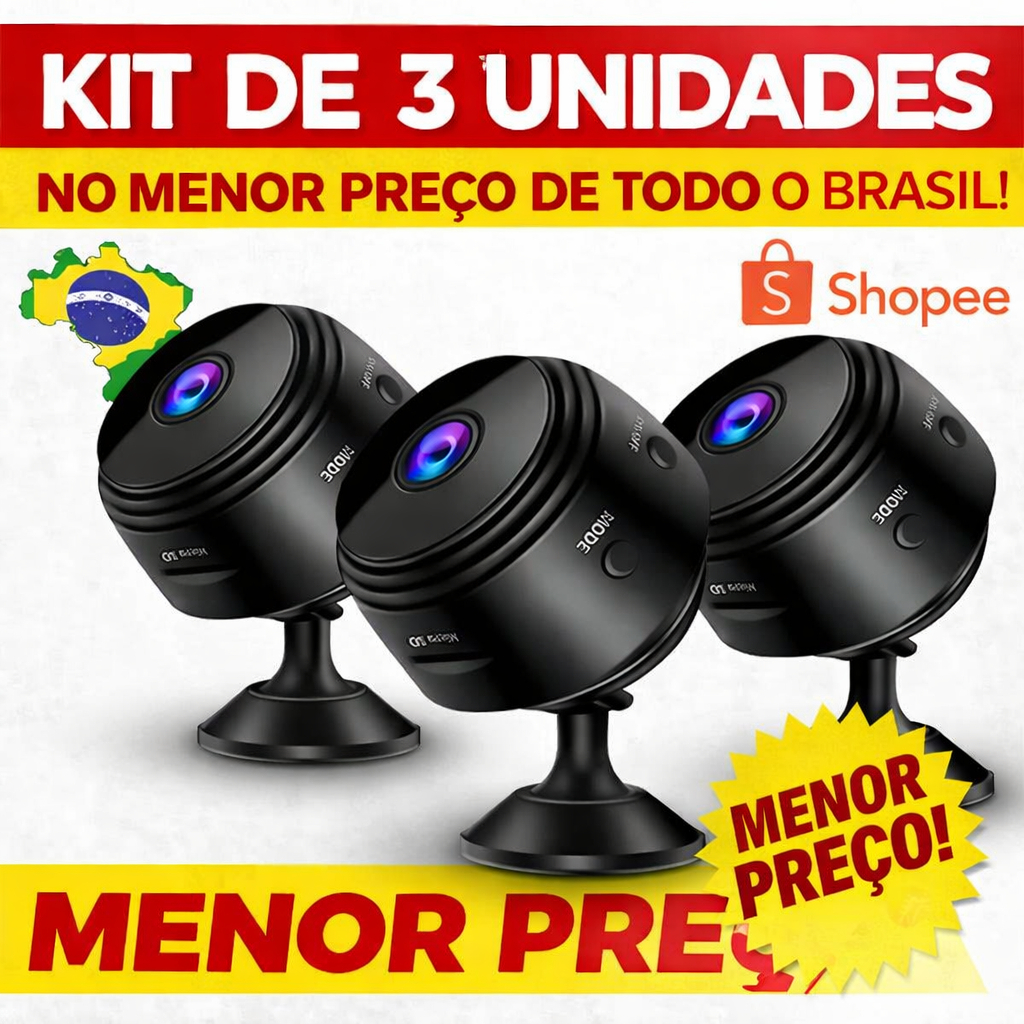Kit 3 Mini Câmeras Espiã Full HD – Visão Noturna, Áudio, Gravação – Menor Preço do Brasil