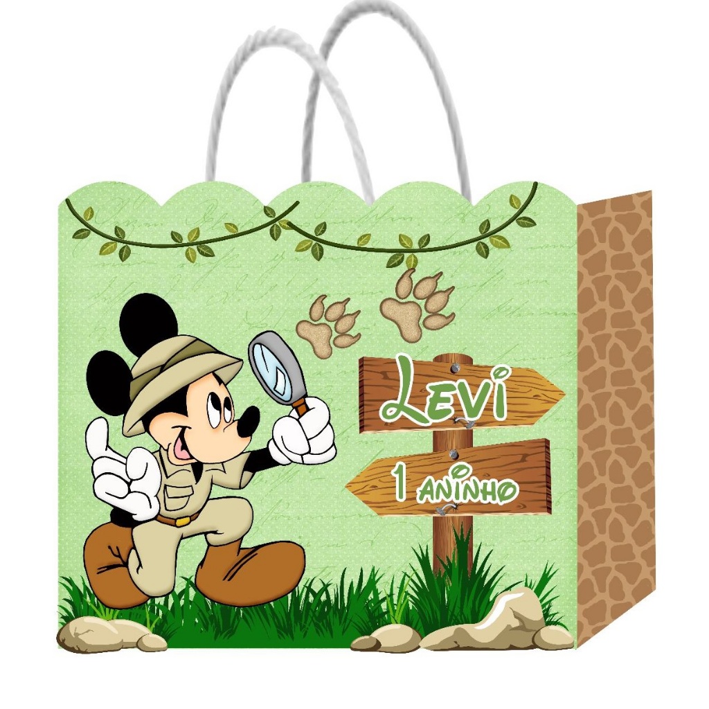 Sacolinha Mickey Safari Personalizada Lembrancinha Festa infantil