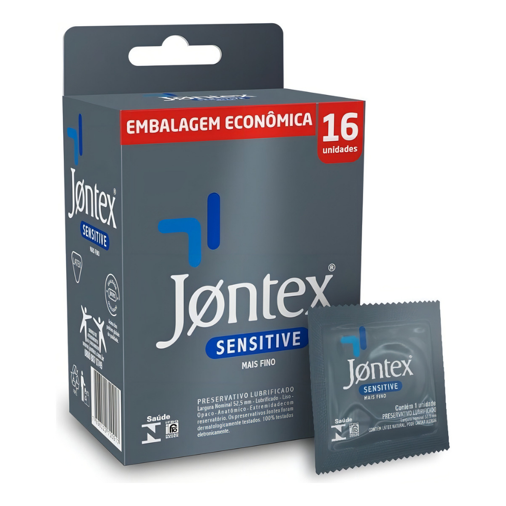 Preservativo Jontex sensitive mais fino caixa 16 unidades cada, camisinha lubrificada (masculino)