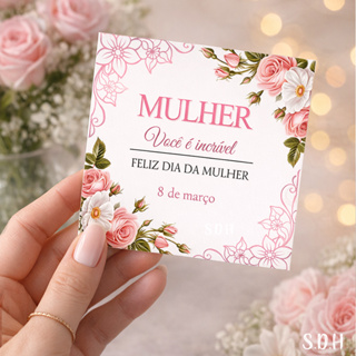 50 TAG Mini Cartões Dia Da Mulher 5x5cm | Cartão de Agradecimento p Cliente | Mimo para Encomendas | em Oferta na Shopee
