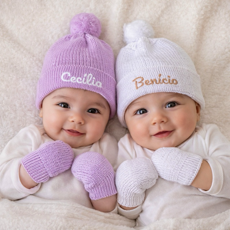 Kit Touca e Luva Tricot - Personalizados - Antialérgico RN em Oferta na Shopee