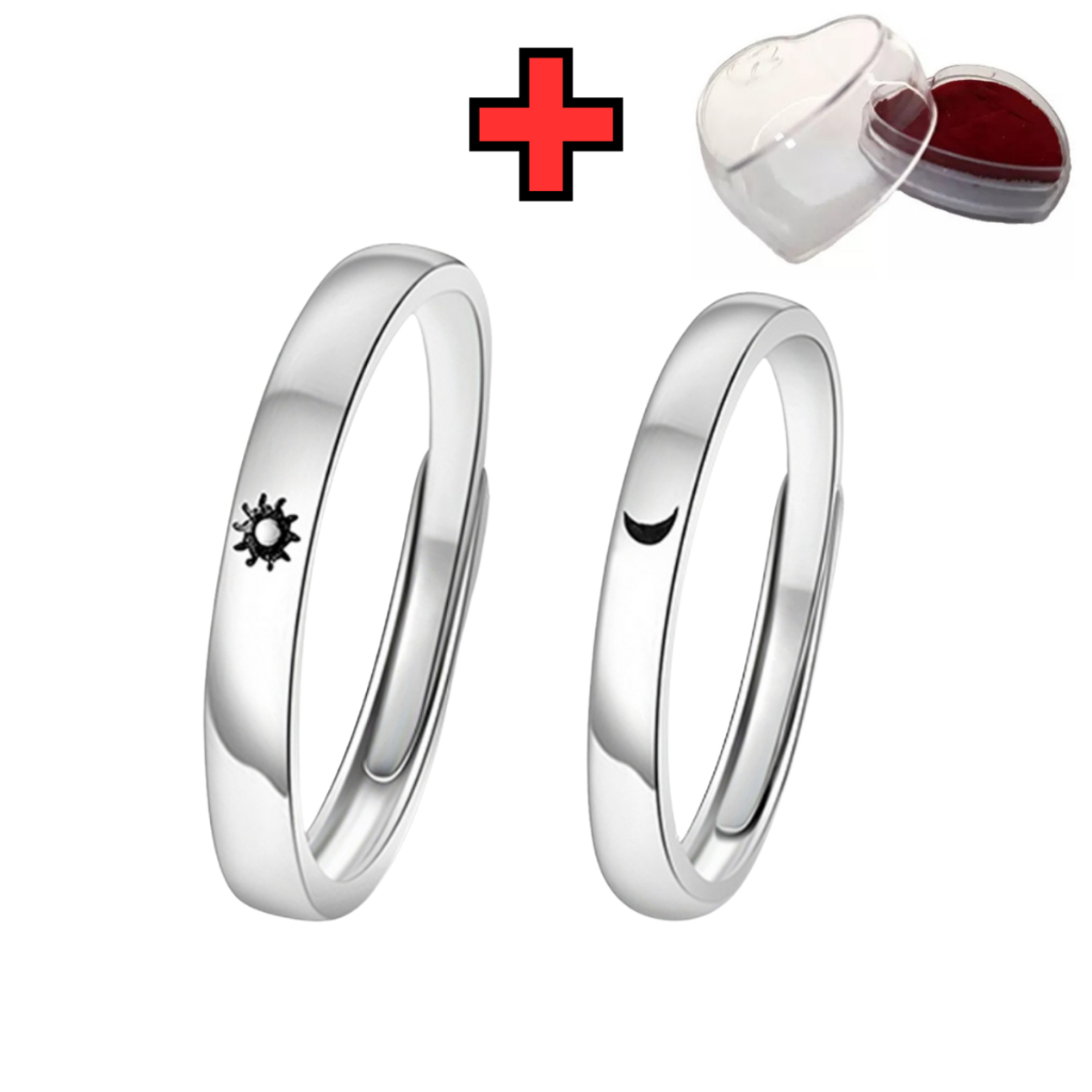 Par Aliança Namoro Sol e Lua Anel Casal Ajustável em Oferta na Shopee