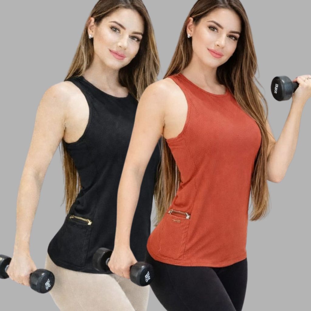 KIT 2 Regata Feminina Dry Fit Bolso Lado } Academia  Tapa Bumbum Tule Camiseta Top T-shirts Baby Look Leggings Camisão em Oferta na Shopee