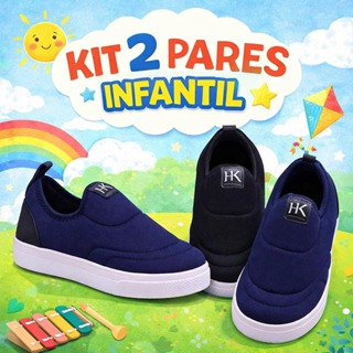 Kit Combo 2 Pares Tênis infantil Sem Cadarço slip on Confortável - Ref 044 em Oferta na Shopee