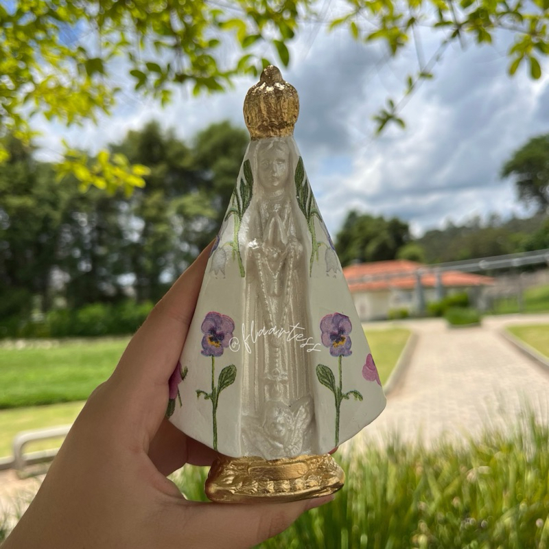 Nossa Senhora Aparecida 15cm Decoupagem Orquídea/ Lembrança Batizado /Casamento/ decoraç
