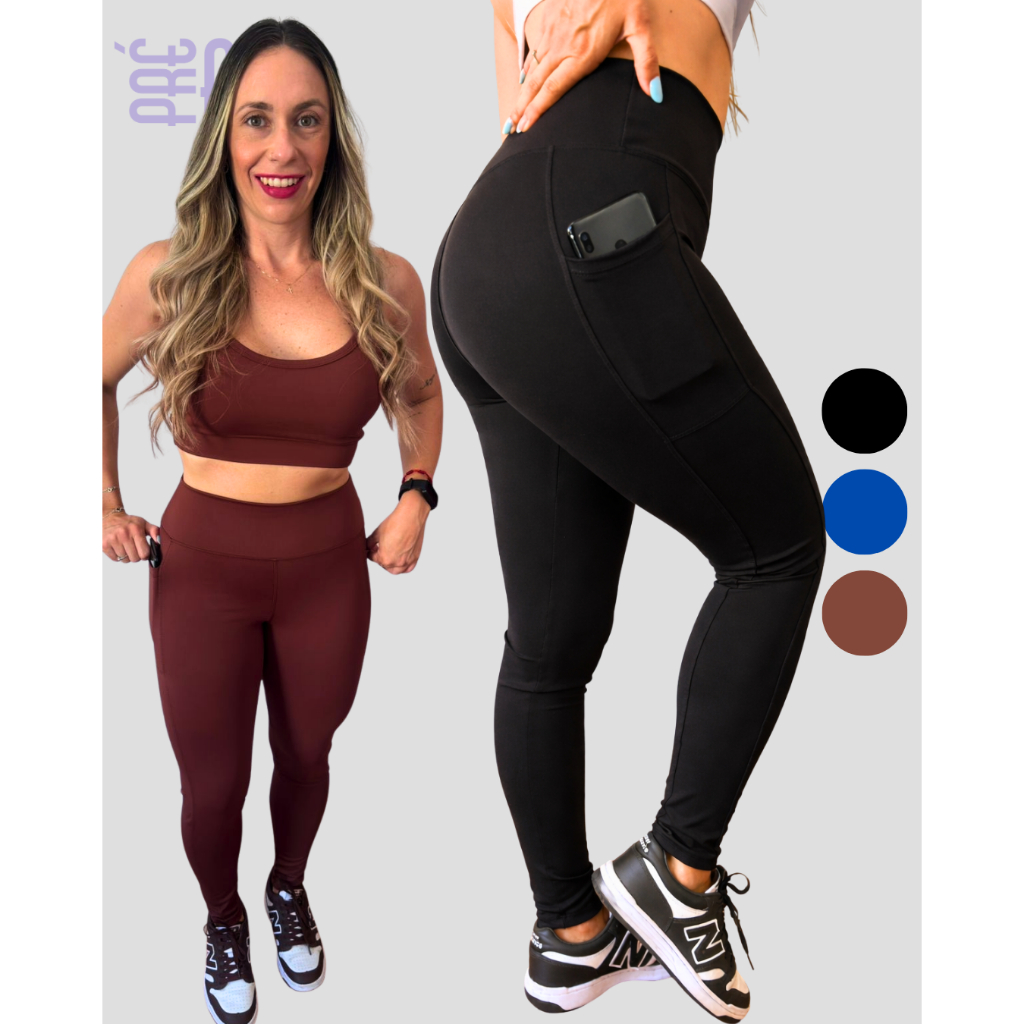 Calça Legging Poliamida com Bolso Feminina Premium Compressão Academia Fitness Treino Corrida em Oferta na Shopee
