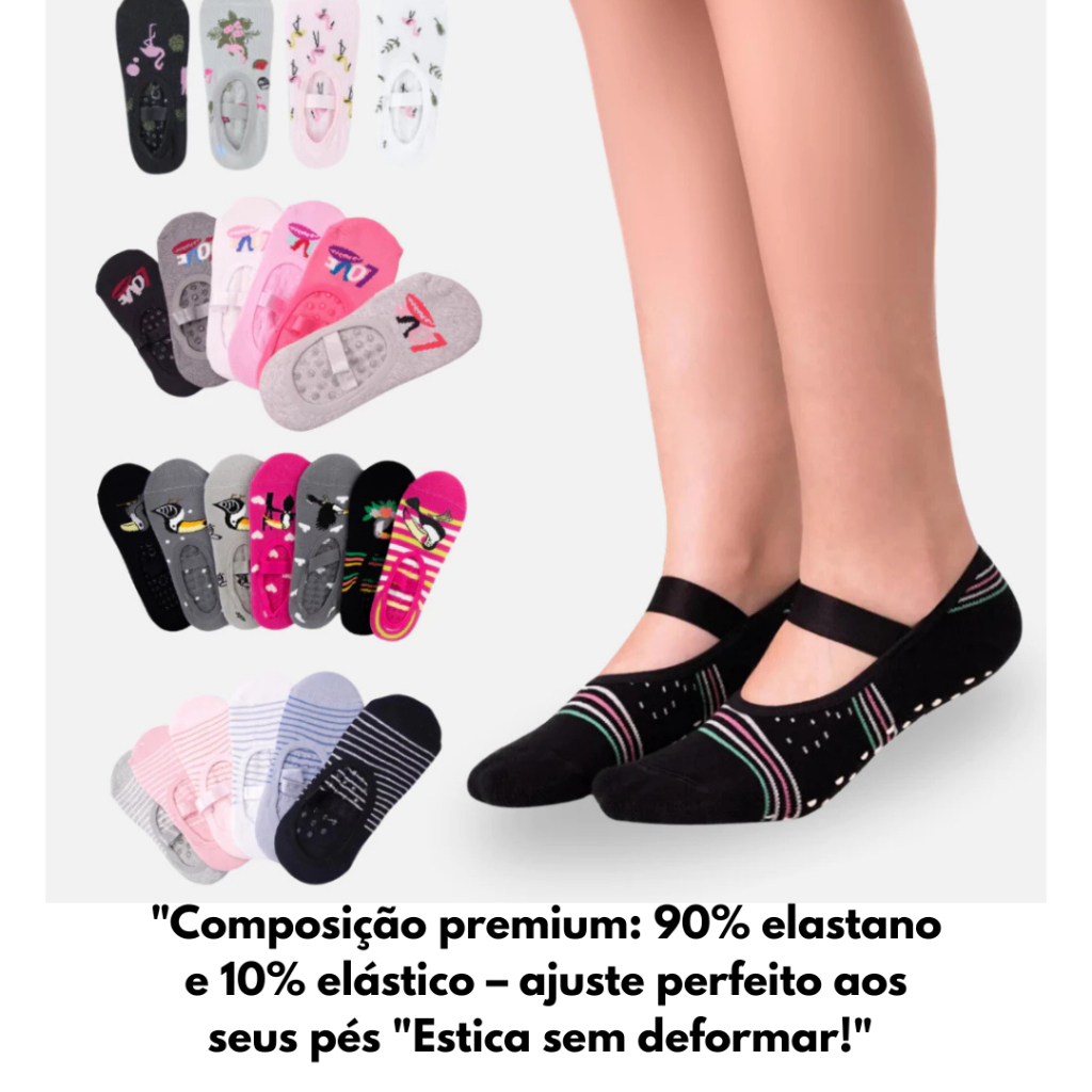 Kit 1/2  Pares Meia Pilates Sapatilha Antiderrapante Yoga estampado Sortido Tamanho 35-40 em Oferta na Shopee