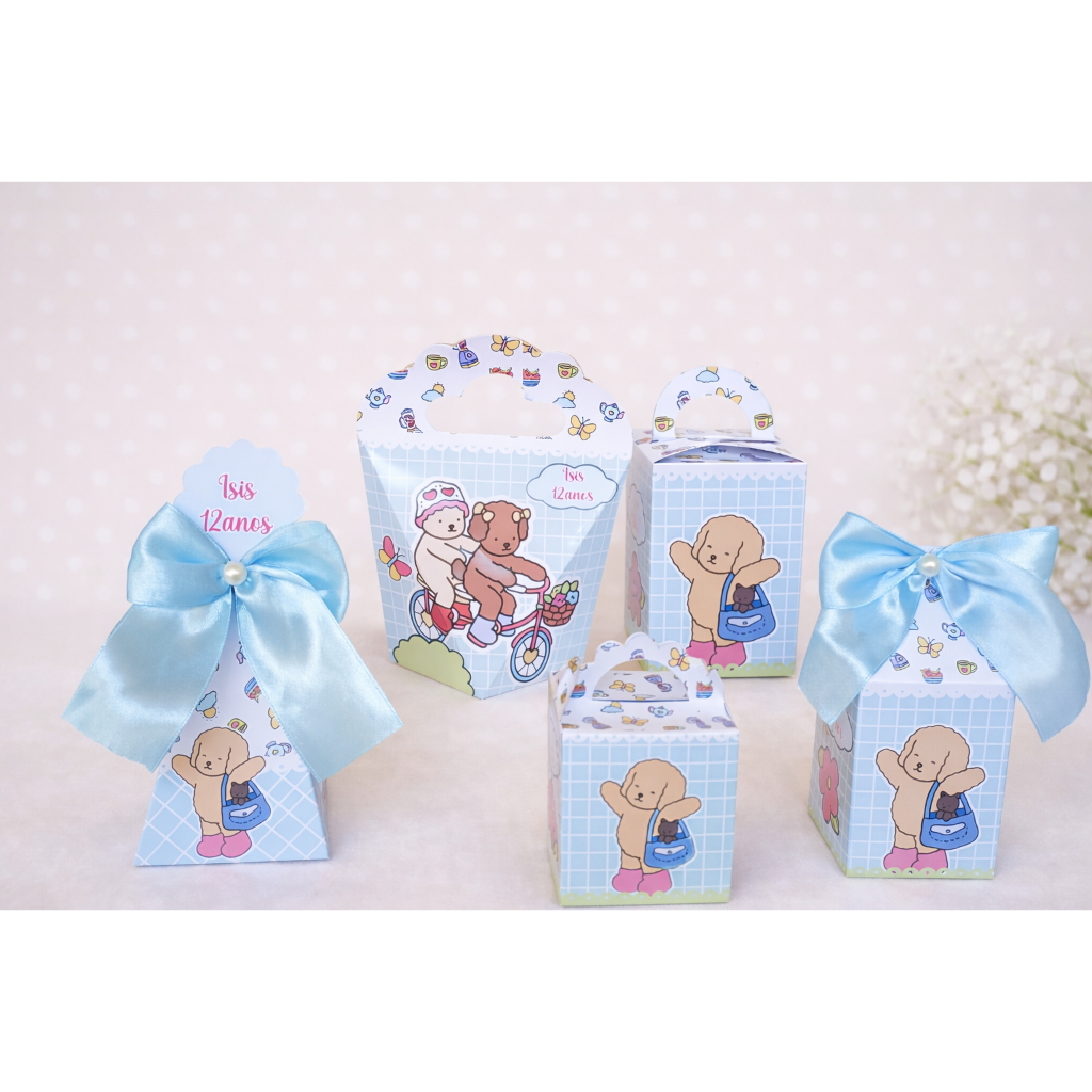 Kit Caixas Personalizadas Ursinho Azul - Montadas e acompanha laço conforme foto.