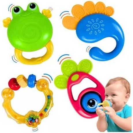 Kit 4 Chocalho para Bebê Coloridos Fofo Brinquedo Educativo Infantil Seguro Sensorial Recém Nascido