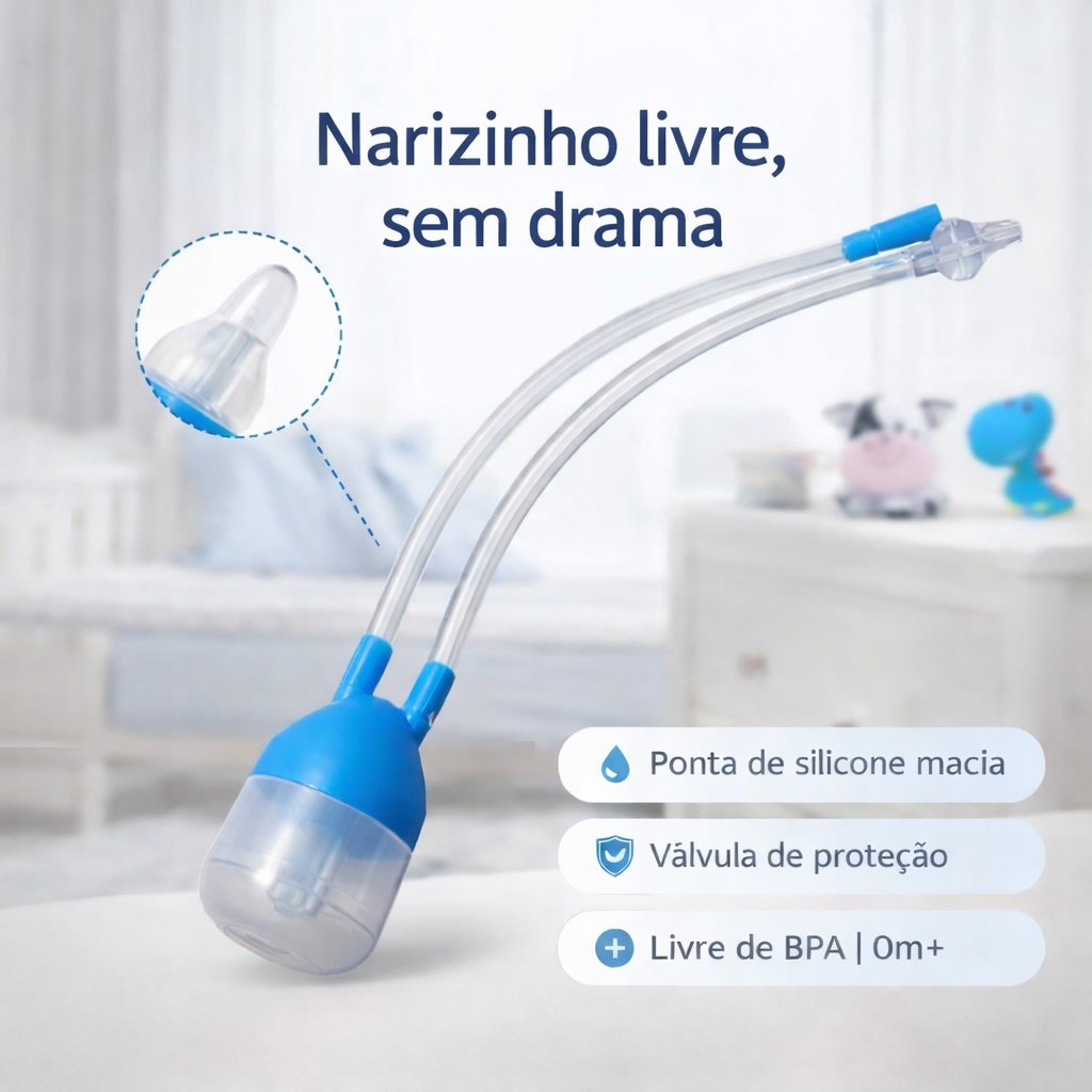 Aspirador Nasal Infantil Sucção Azul Seguro Fácil Limpeza Higienizador Respiratório