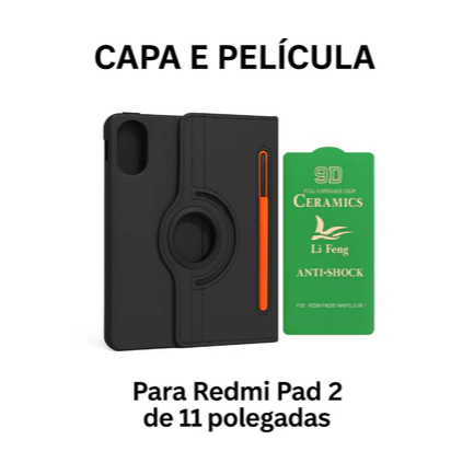 Capa Giratória 360° para Tablet Redmi Pad 2 de 11" - Com suporte para Caneta + Película de Cerâmica em Oferta na Shopee