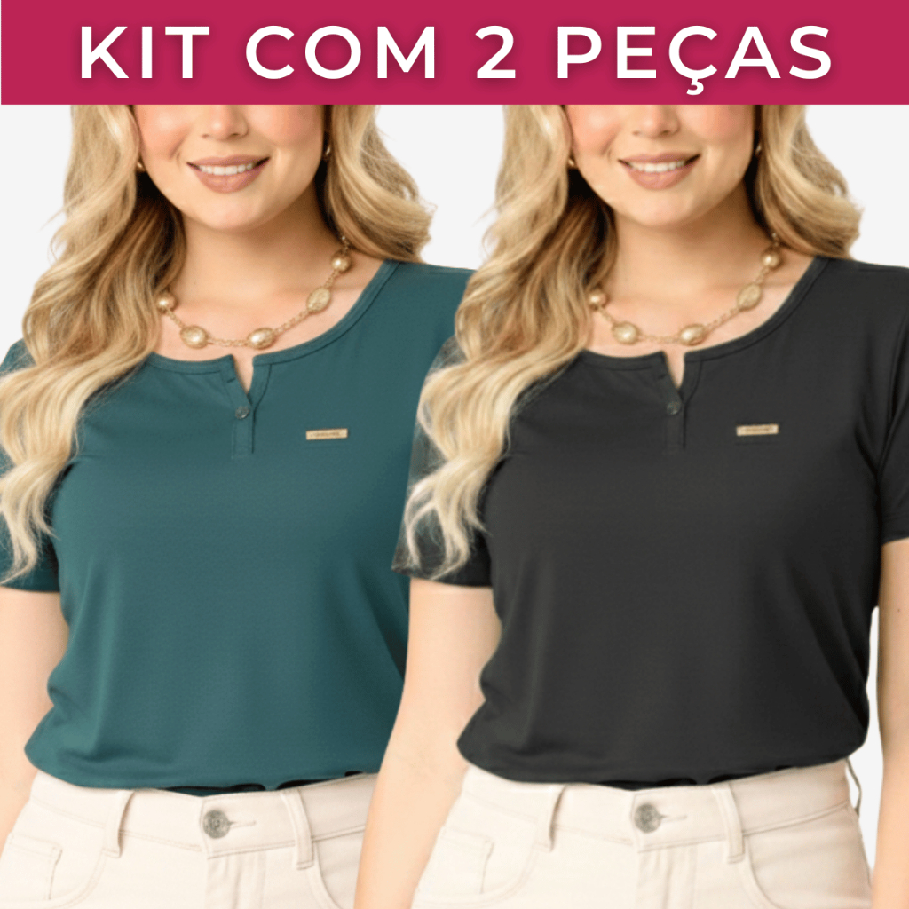 Kit 2 Blusa Feminina Estilosa Gola Botões Moda Básica Blusinha Baby Look Viscolycra