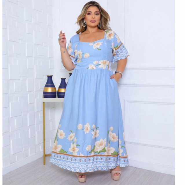 ✨ Vestido Longo Plus Size em Viscolinho Estampado e liso – Conforto e Elegância ✨ em Oferta na Shopee