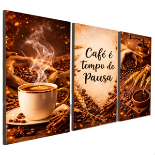 Quadros Decorativos 3 Peças Café Xicara "Café é Tempo de Pausa" Casa Sala Quarto Decoração Hall em Oferta na Shopee