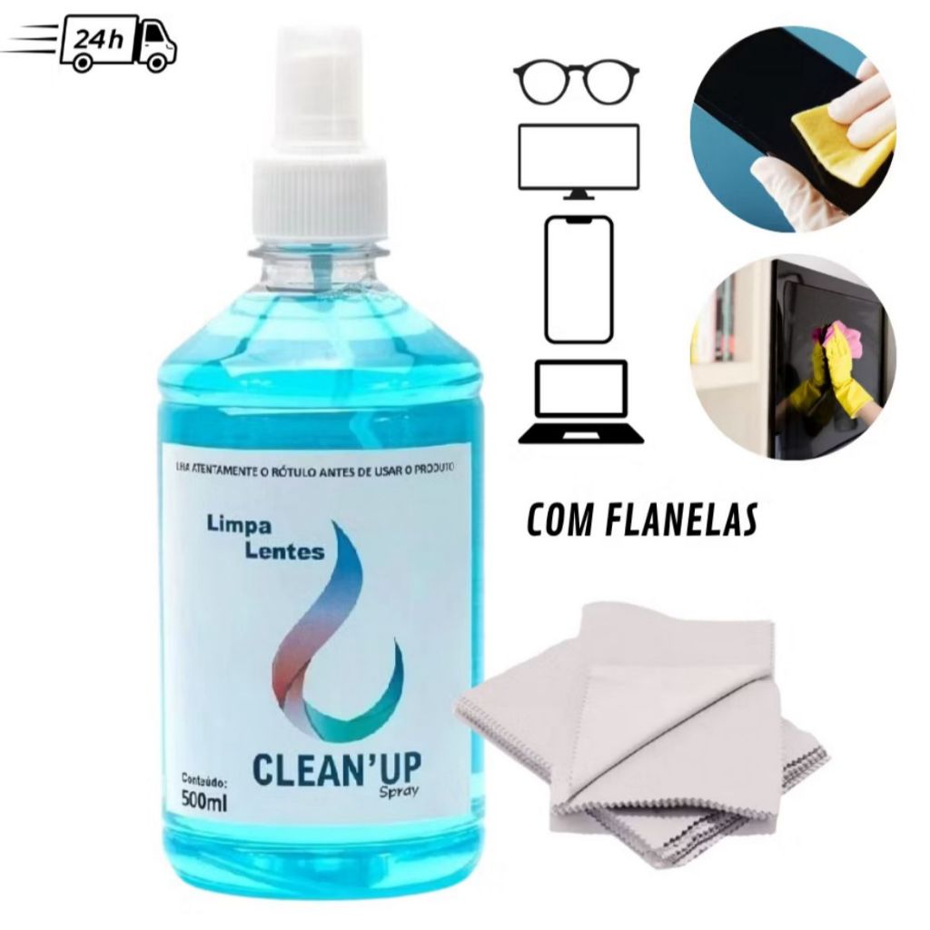 1 Limpa Tela TV Led Oculos Celular Óculos 500ml + 2 Lenço Flanela Especial