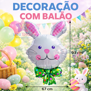 Kit Balão Metalizado Coelho de Laço – Decoração de Páscoa | 2, 5 ou 10 Unidades em Oferta na Shopee