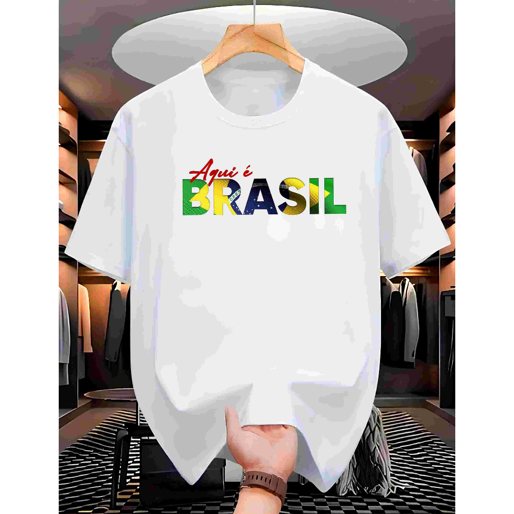 Camiseta AQUI É BRASIL Streetwear 100% Algodão COPA DO MUNDO Unissex Camisa Premium