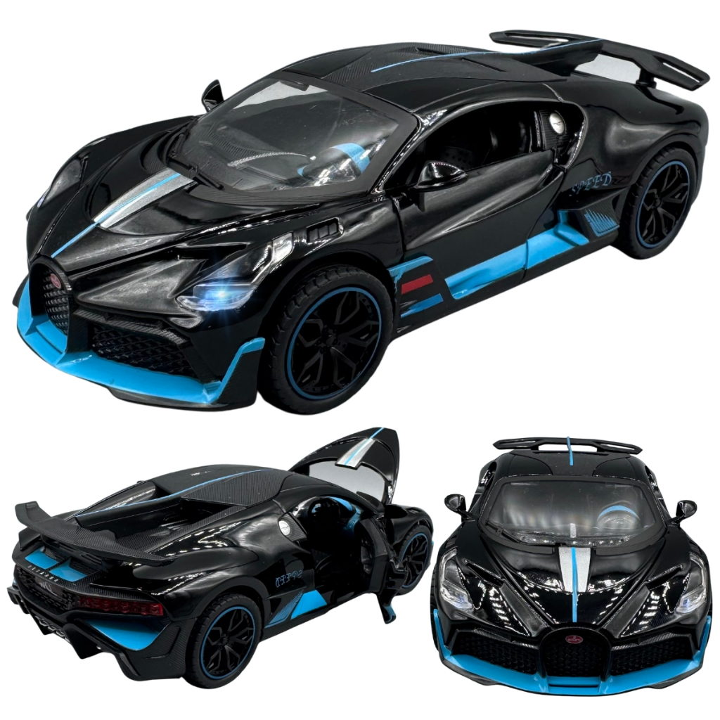 Miniatura Carro Bugatti Divo Acende Farol E Lanterna 1:24 Prateado