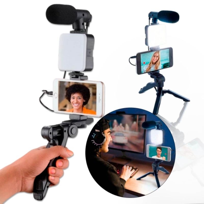 Tripé Estabilizador de Mão com Microfone Lapela e Controle Remoto Bluetooth - Estabilidade e Portabilidade