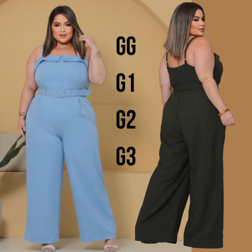 Macacão Feminino Elegante Plus Size Com Cinto Alafaitaria