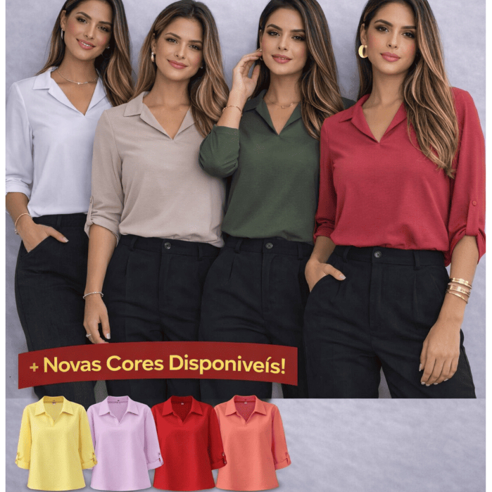 Blusa Social Feminina Estilosa | Manga 3/4 com Botão | Verão M ao GG (36 a 46) Envio Imediato! em Oferta na Shopee