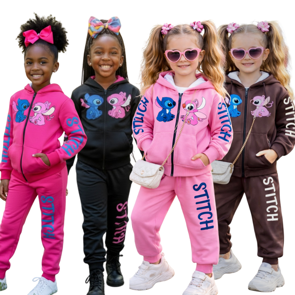 Conjuntos Infantis Menina  Stitch Moletom Calça E Casaco Agasalho Blogueirinha Chimpa Inverno