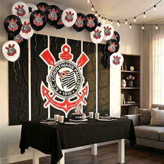 Kit festa Corinthians Decora Toalha Preta +25 balões +Painel em Oferta na Shopee
