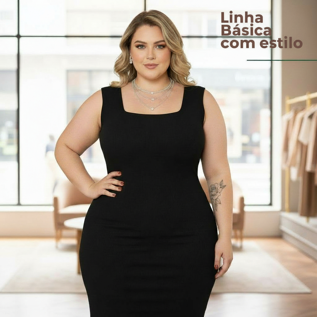 Vestido Plus Size MÍDI Acinturado Modelador de Alta Compressão