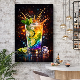 Quadro Decorativo Drink Colorido Caipirinha Limão e Hortelã – Arte Moderna Grande 110x80 cm Sala Bar em Oferta na Shopee