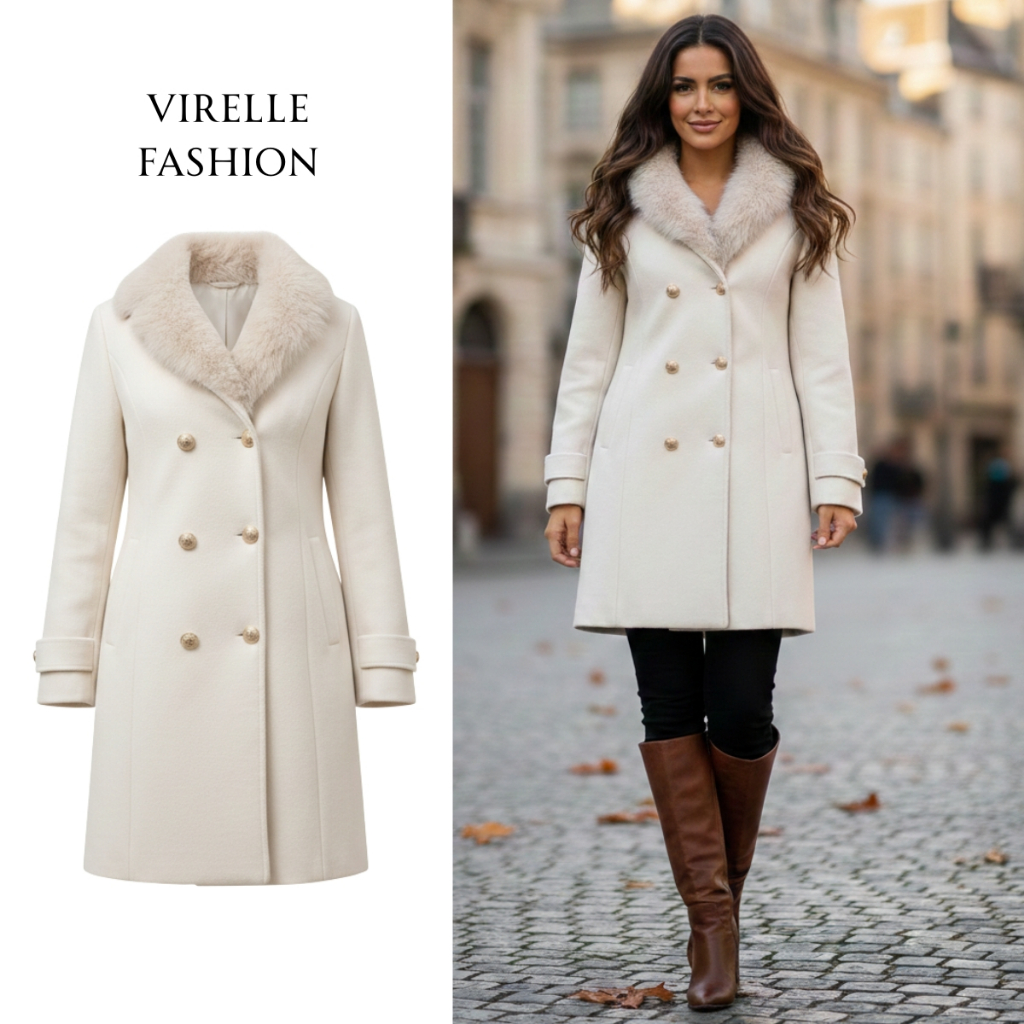 Sobretudo Feminino Lã Batida Longo Inverno Casaco Quente com Gola de Pelo Removível Elegante Social em Oferta na Shopee