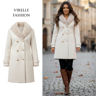 Sobretudo Feminino Lã Batida Longo Inverno Casaco Quente com Gola de Pelo Removível Elegante Social em Oferta na Shopee