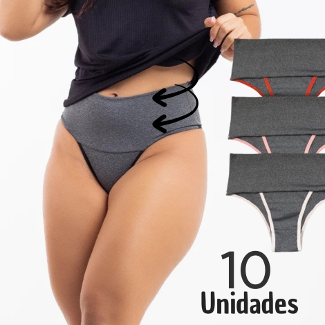 Kit 10 Calcinha Cós Alto Segura Barriga Alta Compreensão Abdominal Tanga Fitness Cinta Modeladora