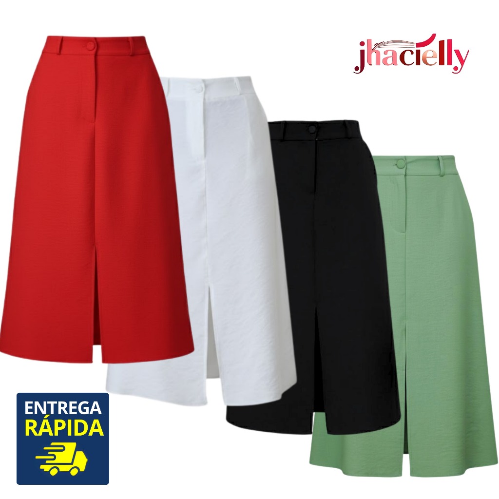 Saia Feminina Cintura Alta Com Bolso Tecido Marrant Moda Evangélica GD00119 em Oferta na Shopee