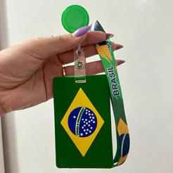Cordão Porta-Crachá Brasil - Kit com Cordão e Clip Retrátil