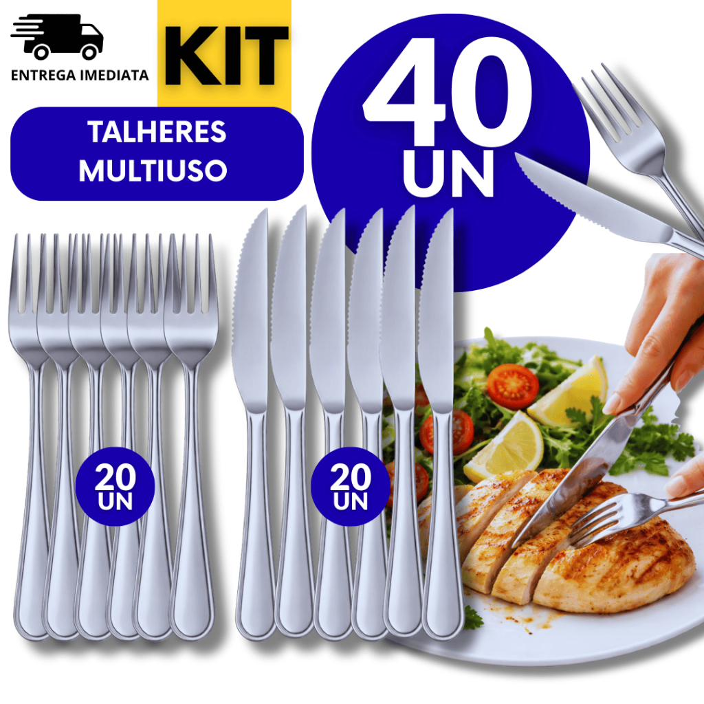 Kit 40 Talheres  Aço Inox 20 Garfo 20 Faca Casa Buffet Restaurante Cozinha Facas Garfos Talheres em Oferta na Shopee