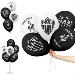Balão Bexiga Tema Atlético Mineiro Decoração Time De Futebol N°8 C/20 Unid. Atleticano Alvinegro