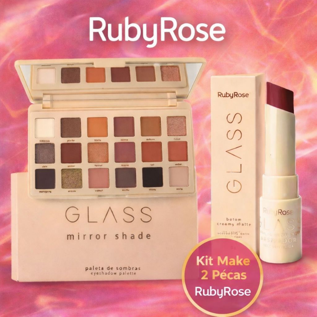 Kit Make Maquiagem Profissional Ruby Rose 2 Peças Paleta De Sombras Glass Mirror Shade + Batom Matte em Oferta na Shopee
