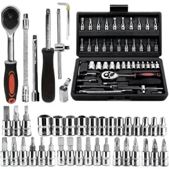 Kit De Ferramentas 46 Peças Jogo De Soquetes Chave Catraca Reversível Com Maleta Jogo Completo