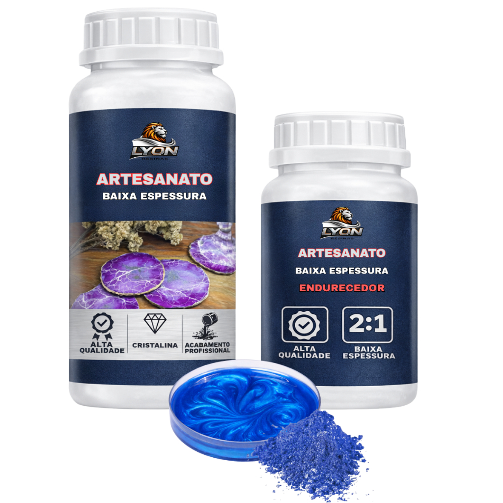 Resina Epóxi Artesanato 300g + Pigmento Metálico Azul Azure