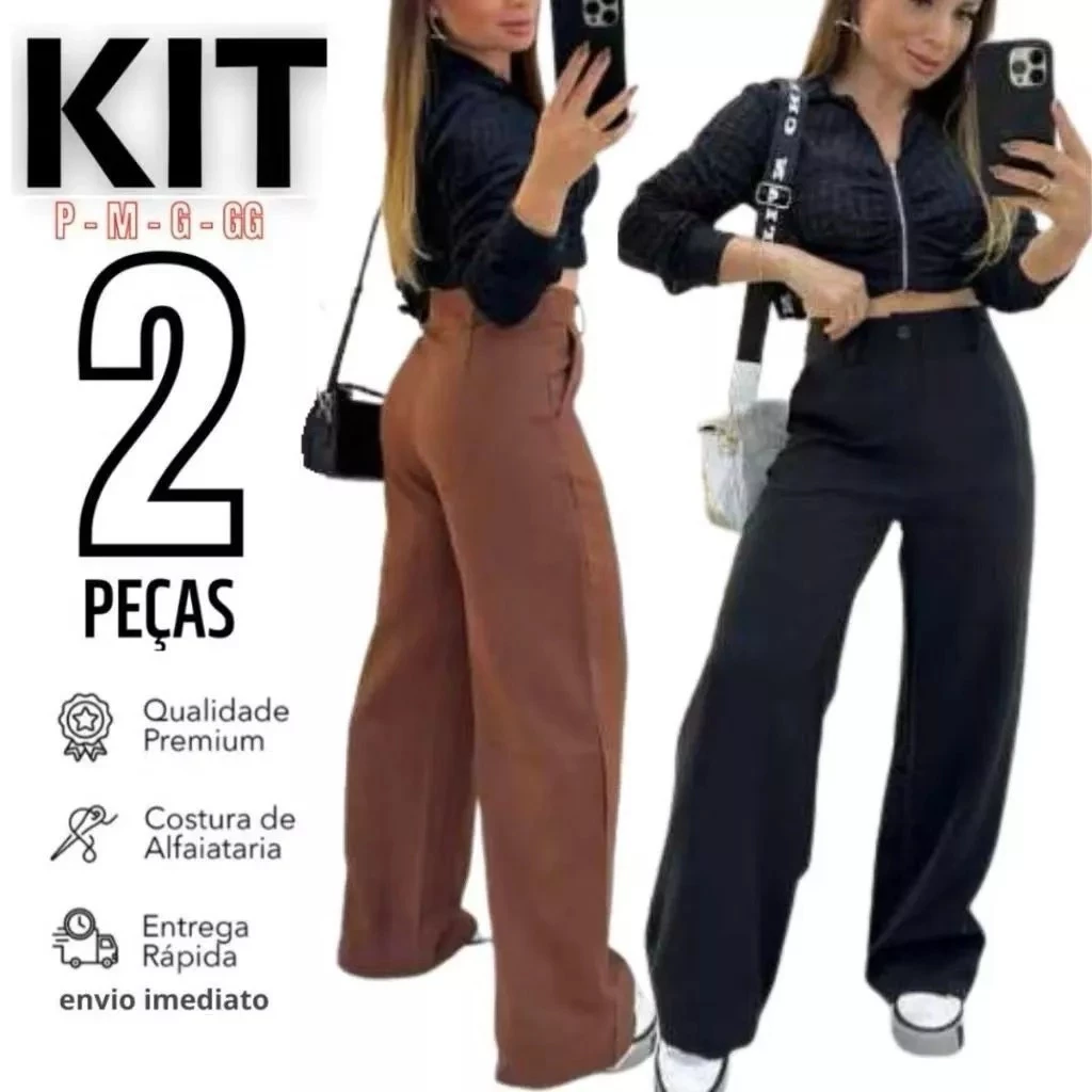 Kit 2 Calça Alfaiataria PREMIUM Cintura Alta Com Bolso ENTREGA RAPIDA — imagem 1