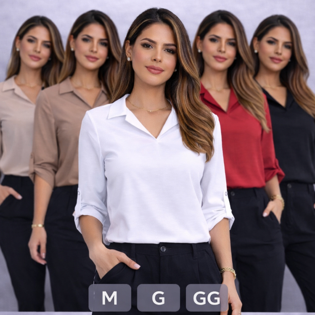 Blusa Social Feminina 3/4  | Duna Premium | Gola / Manga Longa | M ao GG em Oferta na Shopee